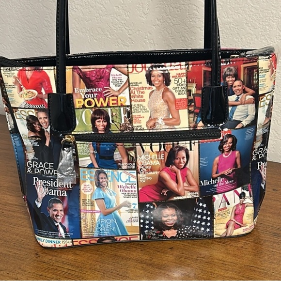 Michelle Obama First Lady Glossy Magazine Print Collage Vinyl Handbag Tote NWOT - Picture 7 of 16